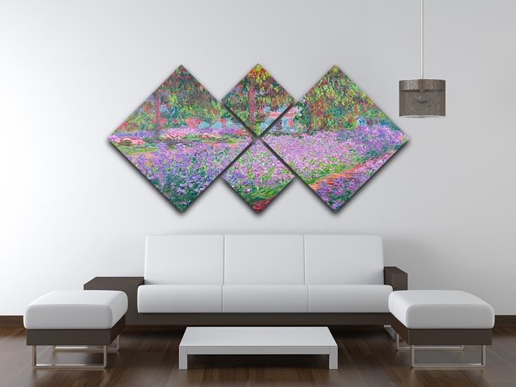 A beautiful 4-square multi-panel canvas featuring Monet's Artists Garden, showcasing vibrant colors and intricate details.