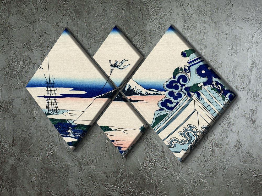 A beautiful 4-square multi-panel canvas artwork depicting the Asakusa Honganji temple by Hokusai, showcasing intricate details and vibrant colors.