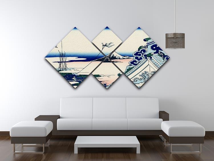 A beautiful 4-square multi-panel canvas artwork depicting the Asakusa Honganji temple by Hokusai, showcasing intricate details and vibrant colors.