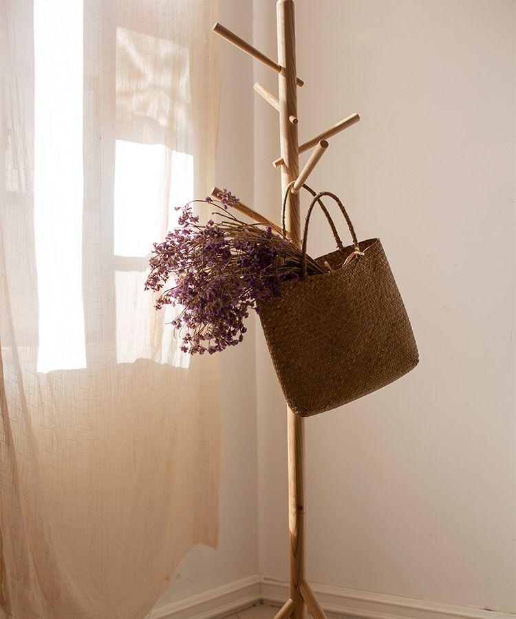 Elegant Ash Wood Coat Rack with multiple hooks, showcasing natural wood grain and finish, perfect for entryway organization.