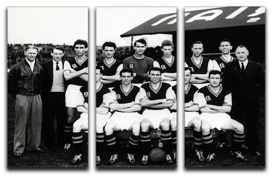 Aston Villa Football Club 1957 team photo displayed on a 3-panel canvas print, showcasing players in vintage football attire.