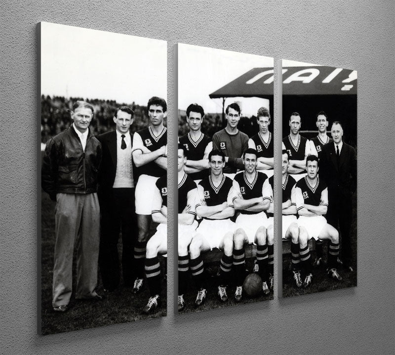Aston Villa Football Club 1957 team photo displayed on a 3-panel canvas print, showcasing players in vintage football attire.