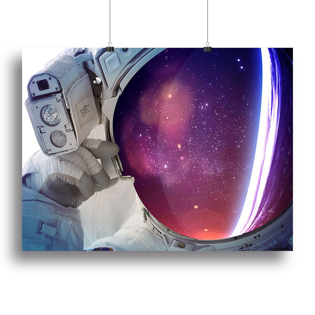 A vibrant Astronaut Canvas Print showcasing a detailed astronaut in space, surrounded by stars and planets, perfect for home or office decor.