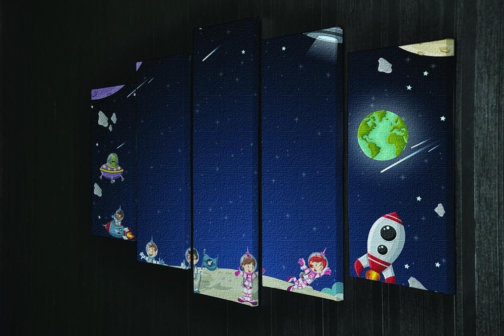 A vibrant 5-split panel canvas featuring playful astronaut cartoon characters in a colorful design.