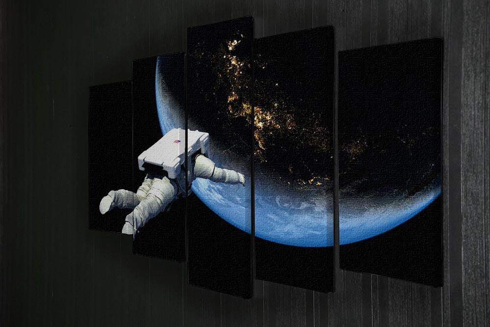 Astronaut floating in space with Earth in the background, displayed on a 5-split canvas artwork.