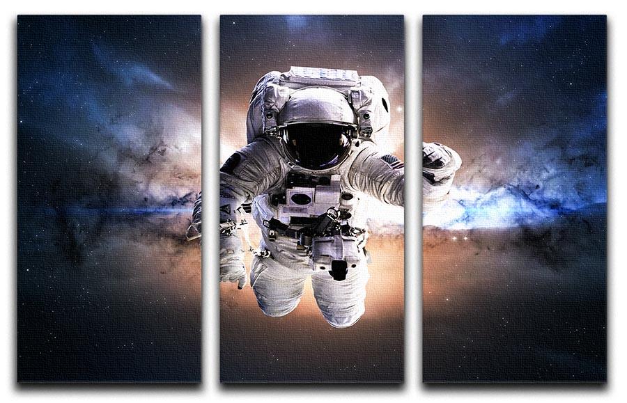 Astronaut in Galaxy 3 Split Panel Canvas Print showcasing a stunning cosmic scene with vibrant colors and intricate details.
