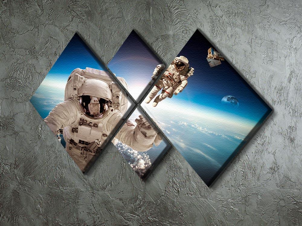 A stunning 4-panel canvas artwork featuring an astronaut floating in outer space, showcasing vibrant colors and intricate details.