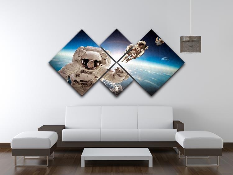A stunning 4-panel canvas artwork featuring an astronaut floating in outer space, showcasing vibrant colors and intricate details.