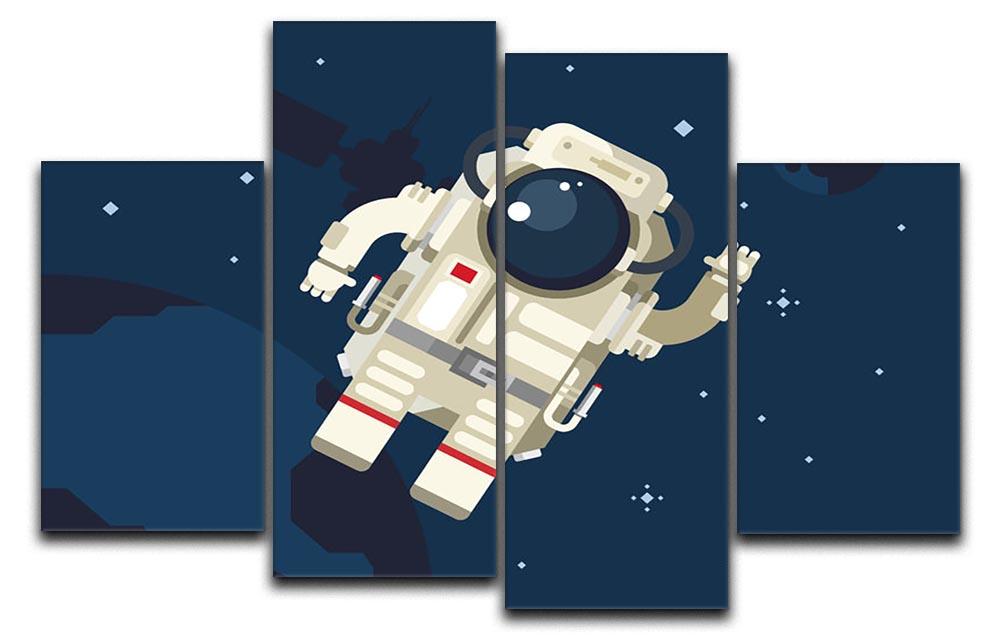 A 4-split canvas artwork featuring an astronaut floating in outer space, showcasing vibrant colors and a dynamic design.