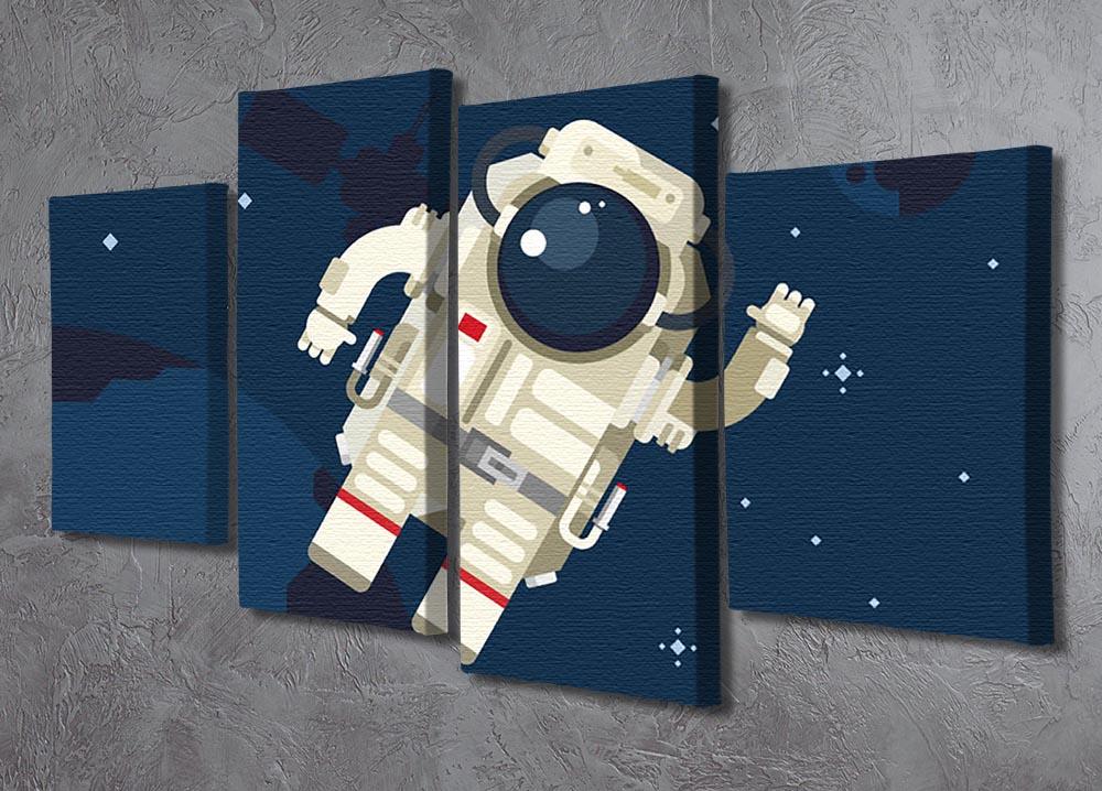 A 4-split canvas artwork featuring an astronaut floating in outer space, showcasing vibrant colors and a dynamic design.