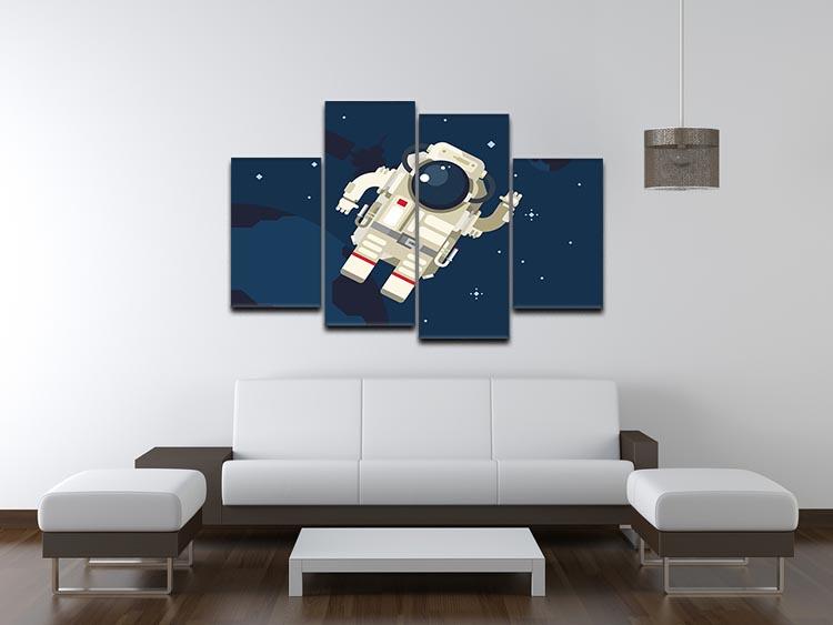 A 4-split canvas artwork featuring an astronaut floating in outer space, showcasing vibrant colors and a dynamic design.