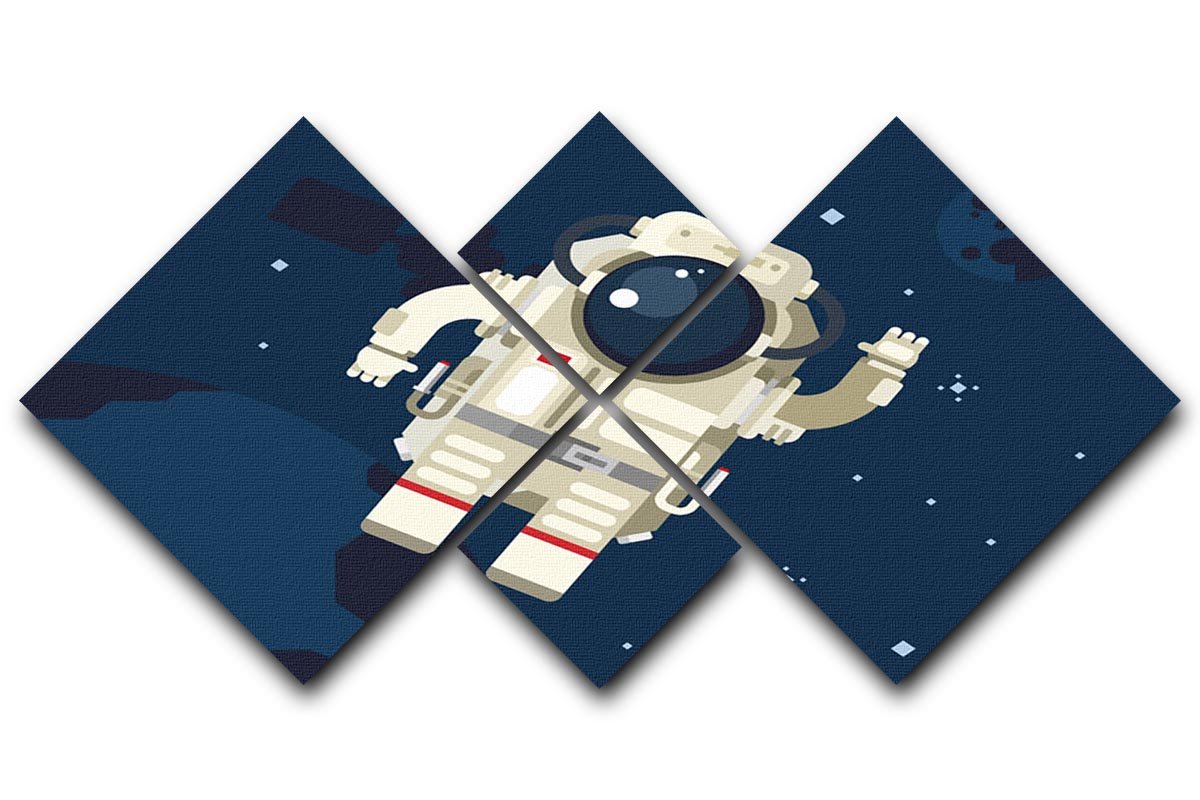 A stunning 4-panel canvas artwork featuring an astronaut floating in outer space, surrounded by stars and planets.