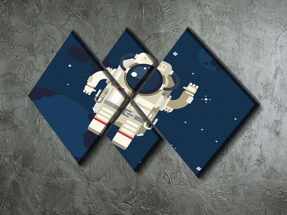 A stunning 4-panel canvas artwork featuring an astronaut floating in outer space, surrounded by stars and planets.