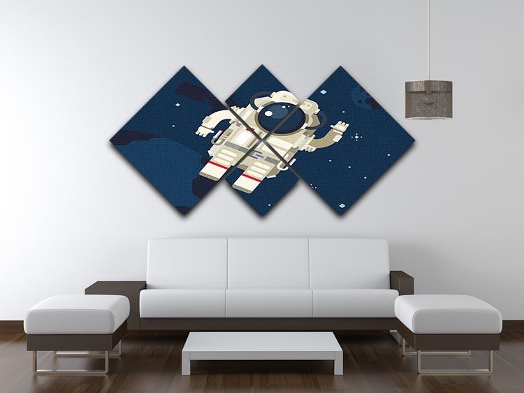 A stunning 4-panel canvas artwork featuring an astronaut floating in outer space, surrounded by stars and planets.