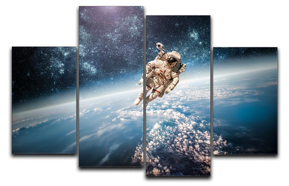 A stunning 4-split canvas artwork featuring an astronaut floating in outer space with Earth in the background, showcasing a dynamic and multi-dimensional design.