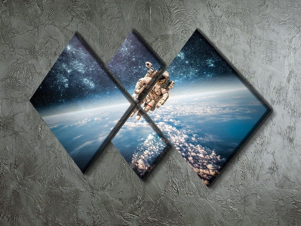 A captivating 4-panel canvas artwork featuring an astronaut in outer space with Earth in the background, showcasing vibrant colors and a modern design.
