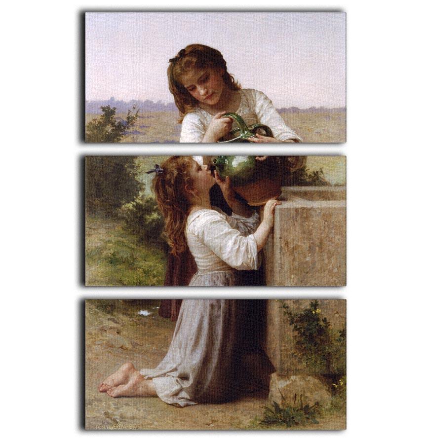 At The Fountain 2 By Bouguereau 3 Split Panel Canvas Print showcasing elegant artwork in three panels.