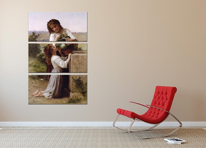 At The Fountain 2 By Bouguereau 3 Split Panel Canvas Print showcasing elegant artwork in three panels.