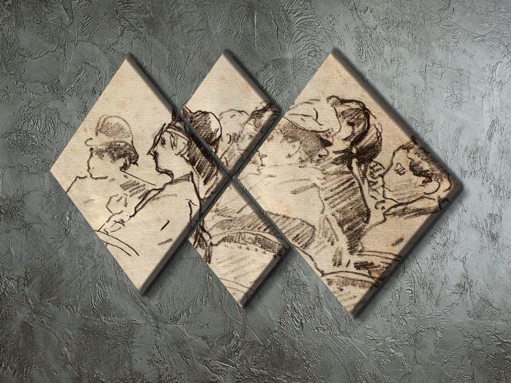 4-square multi-panel canvas artwork of 'At the Theater' by Manet, showcasing elegant figures in a theater setting.