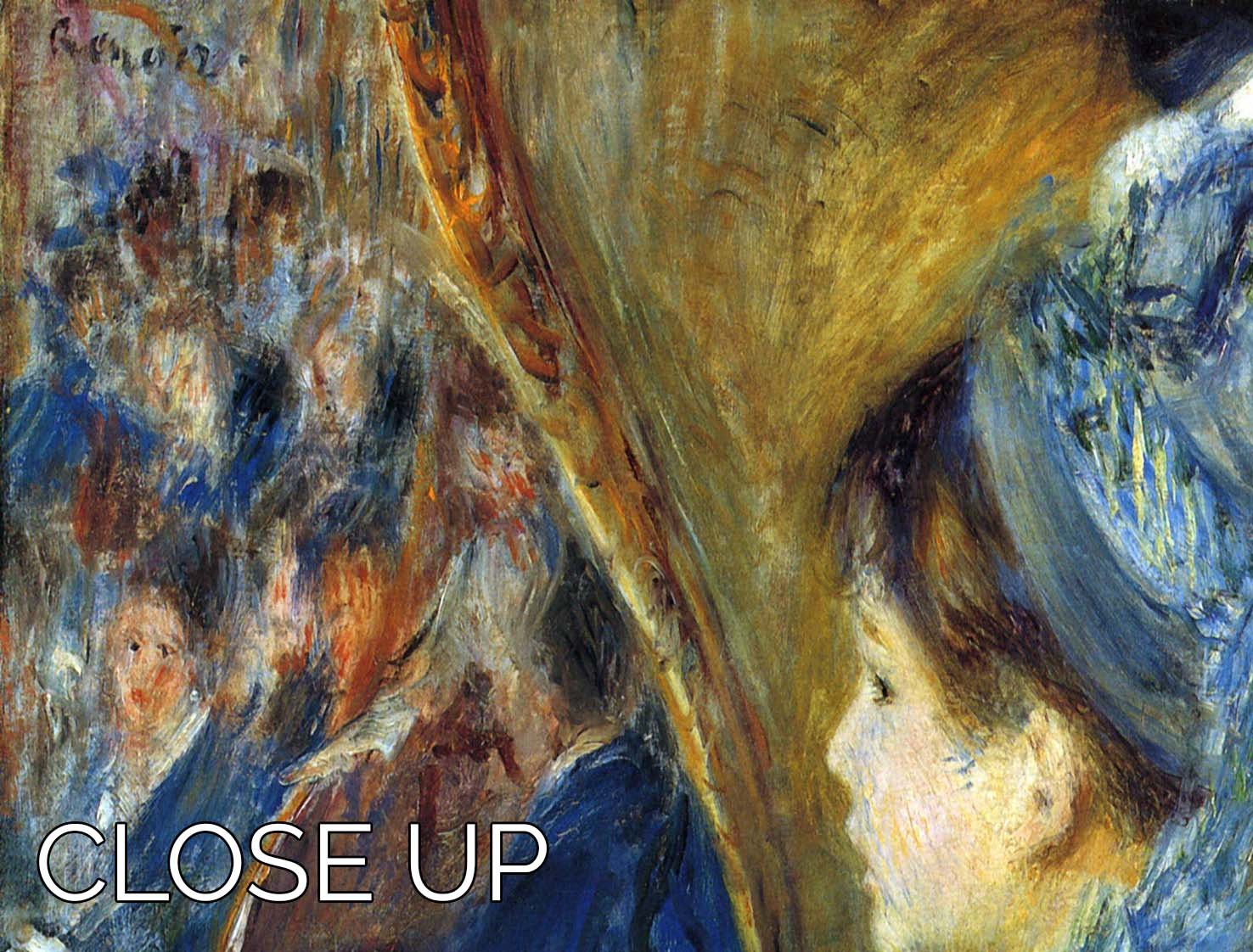 At the Theatre by Renoir 3 Split Panel Canvas Print featuring three panels of vibrant artwork depicting a theatrical scene.