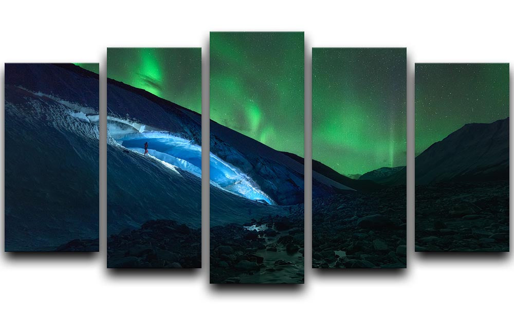 Athabasca Ice Burning 5 Split Panel Canvas artwork featuring vibrant colors and dynamic design across five panels.