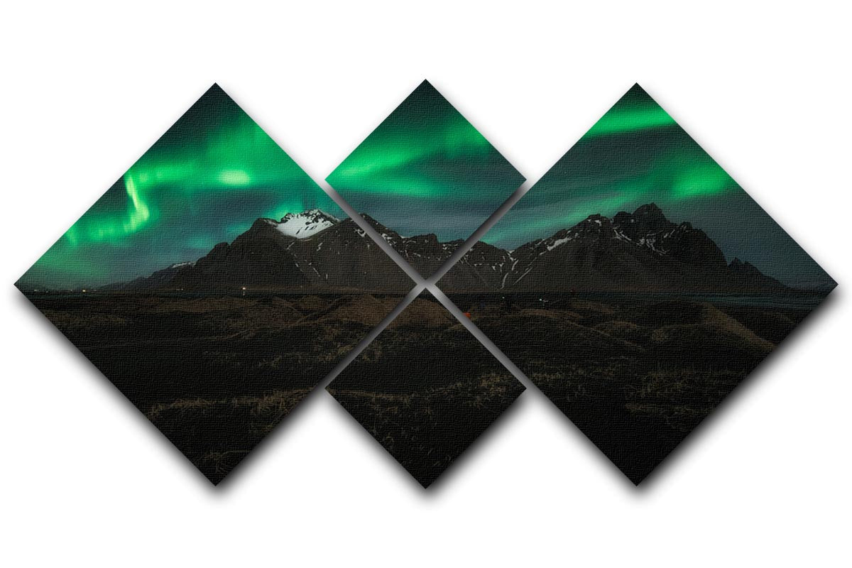 Aurora Borealis 4 Square Multi Panel Canvas artwork featuring vibrant northern lights in four equal sections.