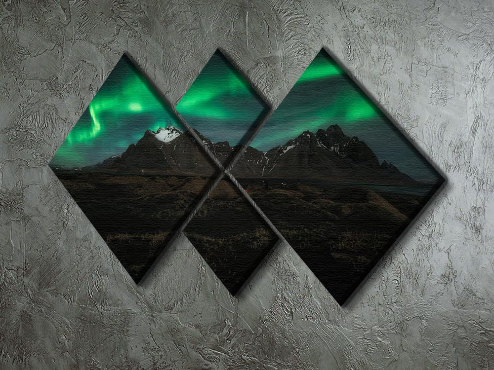Aurora Borealis 4 Square Multi Panel Canvas artwork featuring vibrant northern lights in four equal sections.