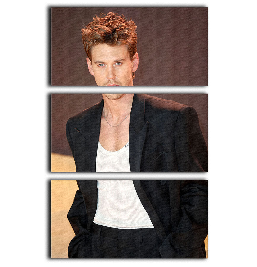 Austin Butler at the Dune Part Two premiere, displayed on a 3-panel canvas art piece, showcasing vibrant colors and detailed imagery.