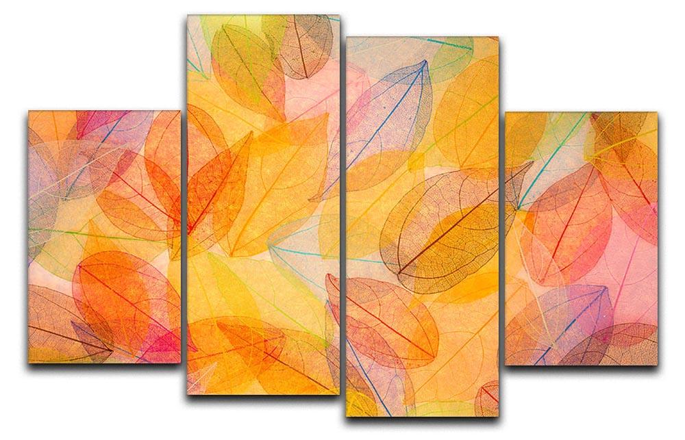 A vibrant 4-panel canvas artwork depicting an autumn landscape with colorful leaves.