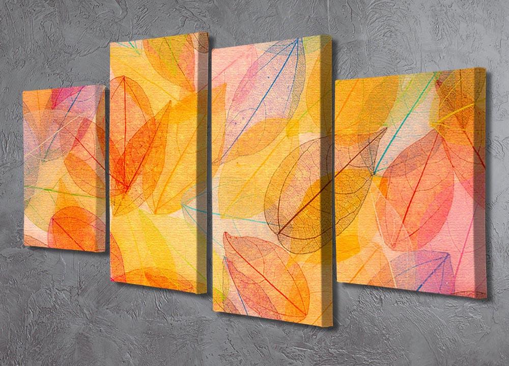 A vibrant 4-panel canvas artwork depicting an autumn landscape with colorful leaves.