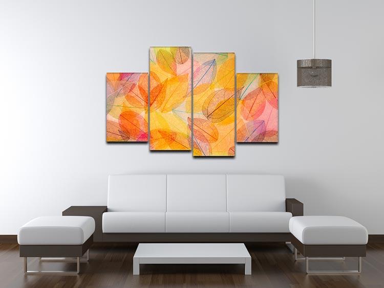 A vibrant 4-panel canvas artwork depicting an autumn landscape with colorful leaves.
