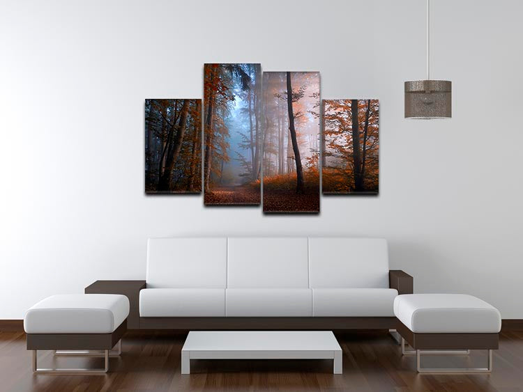 A beautiful 4-panel canvas artwork depicting vibrant autumn colors, showcasing a dynamic and multi-dimensional design.