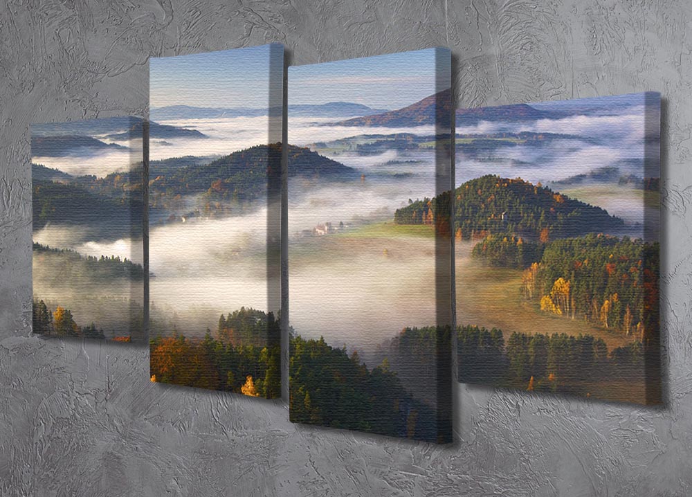 Autumn Fairytale 4 Split Panel Canvas featuring vibrant fall colors and intricate designs across four panels.