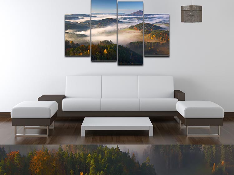 Autumn Fairytale 4 Split Panel Canvas featuring vibrant fall colors and intricate designs across four panels.