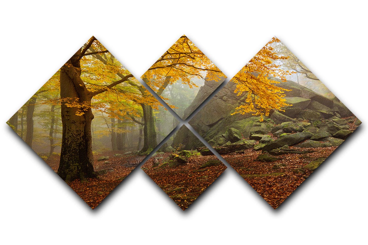 Autumn Forest 4 Square Multi Panel Canvas featuring vibrant fall colors in a modern arrangement.