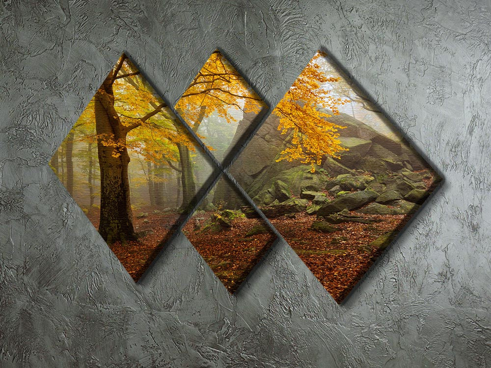 Autumn Forest 4 Square Multi Panel Canvas featuring vibrant fall colors in a modern arrangement.