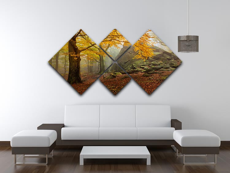 Autumn Forest 4 Square Multi Panel Canvas featuring vibrant fall colors in a modern arrangement.