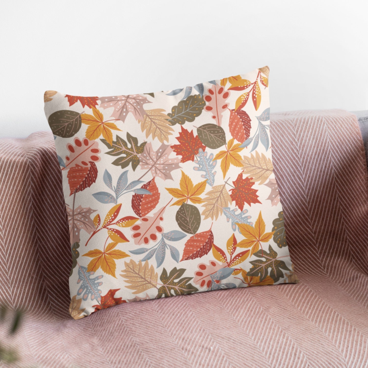Autumn Home Decor Pillow Case with a vibrant leaf pattern, showcasing fall colors and a soft fabric texture.