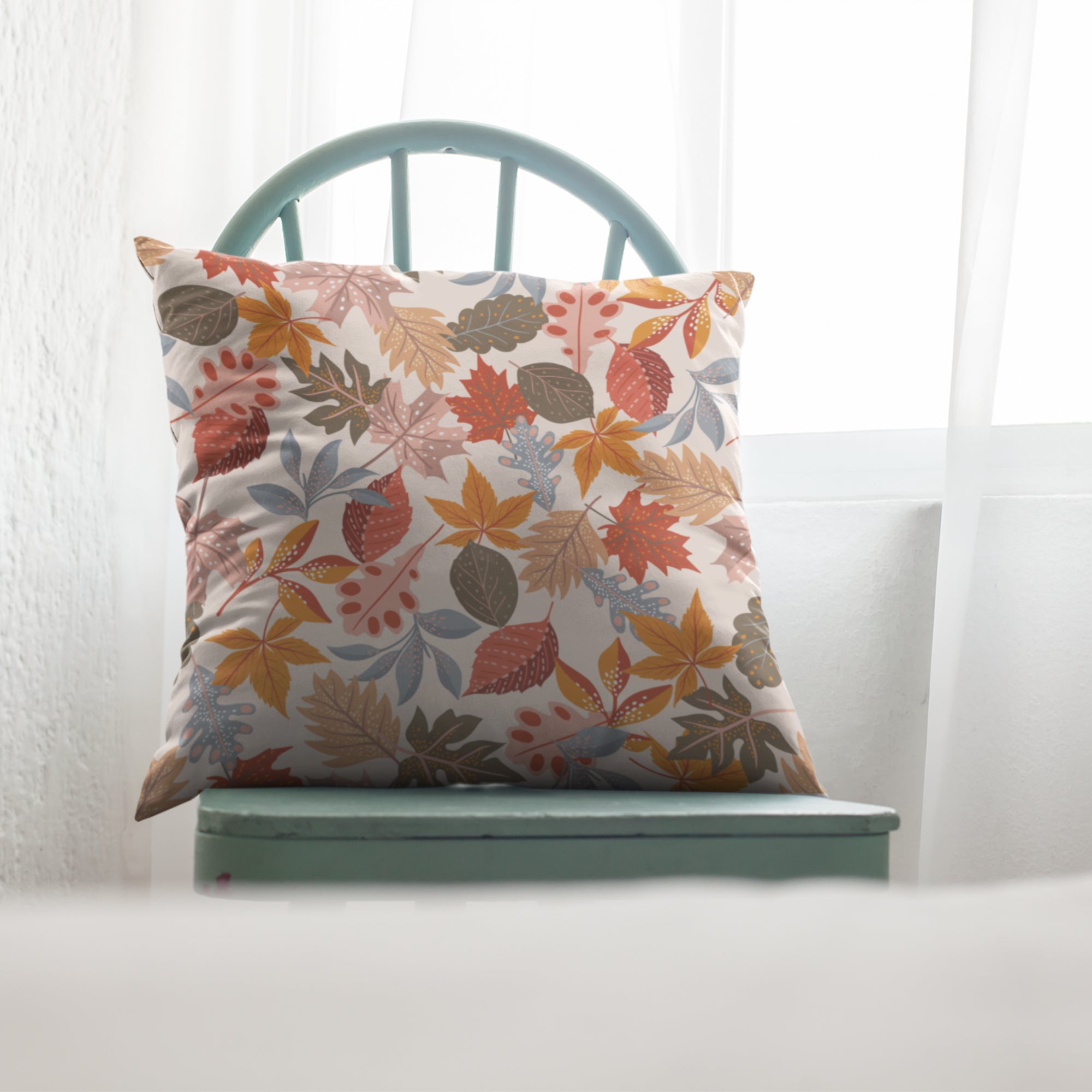 Autumn Home Decor Pillow Case with a vibrant leaf pattern, showcasing fall colors and a soft fabric texture.