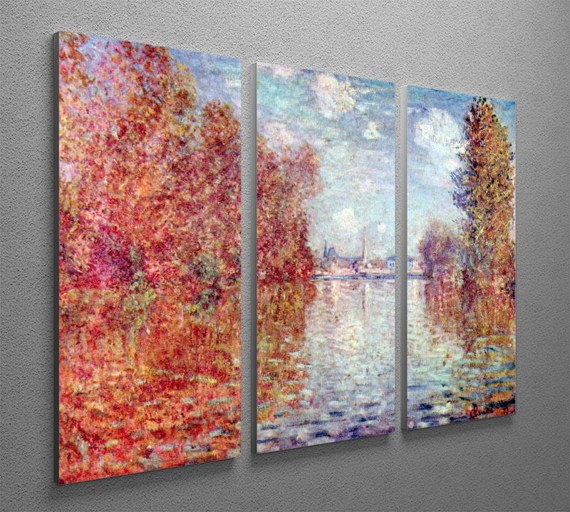 A stunning split panel canvas print of Monet's Autumn in Argenteuil, featuring vibrant colors and intricate details across three panels.