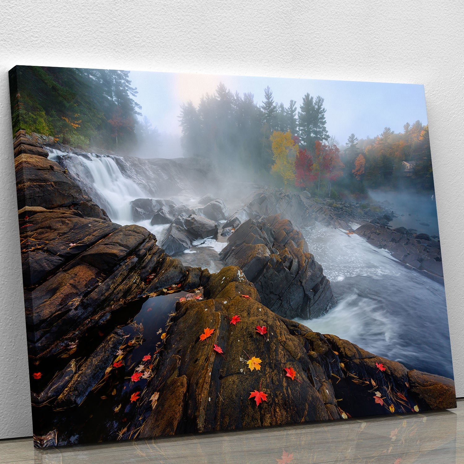 A vibrant Autumn In Canada canvas print showcasing colorful fall foliage and serene landscapes, perfect for home decor.