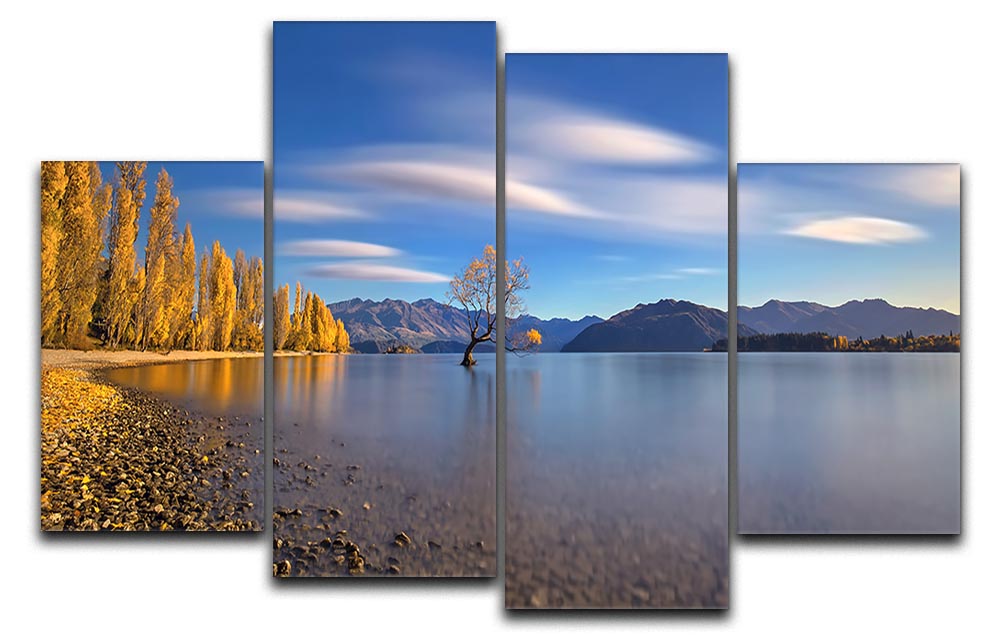 Autumn In Lake Wanaka 4 Split Panel Canvas artwork featuring vibrant autumn colors and serene lake scenery.
