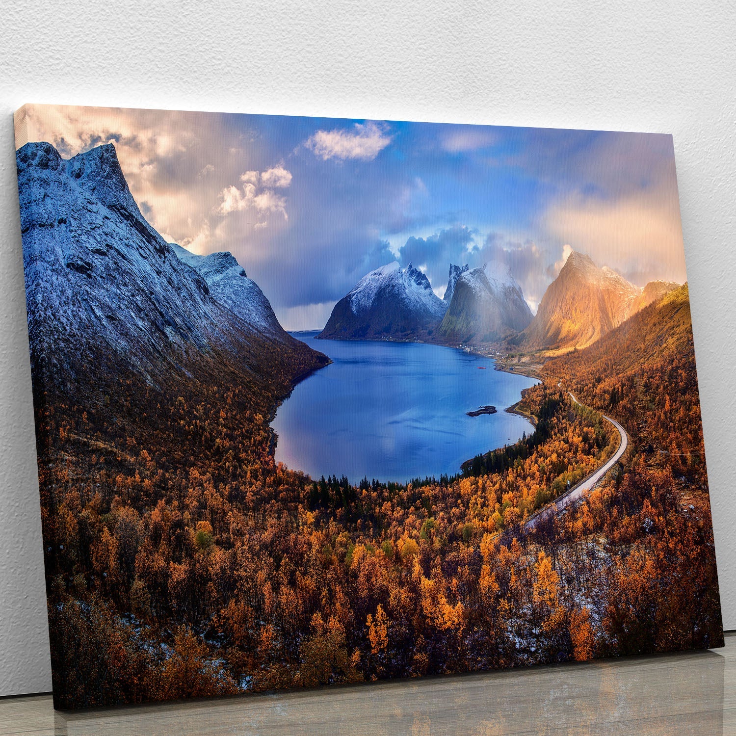 Autumn In Senja Canvas Print showcasing vibrant autumn colors and serene landscape.