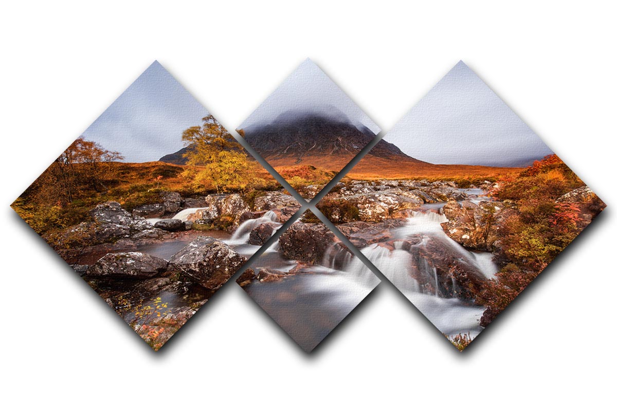 Autumn In The Glencoe 4 Square Multi Panel Canvas featuring vibrant autumn colors in a serene landscape.