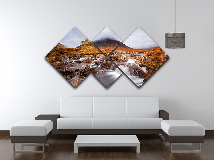 Autumn In The Glencoe 4 Square Multi Panel Canvas featuring vibrant autumn colors in a serene landscape.