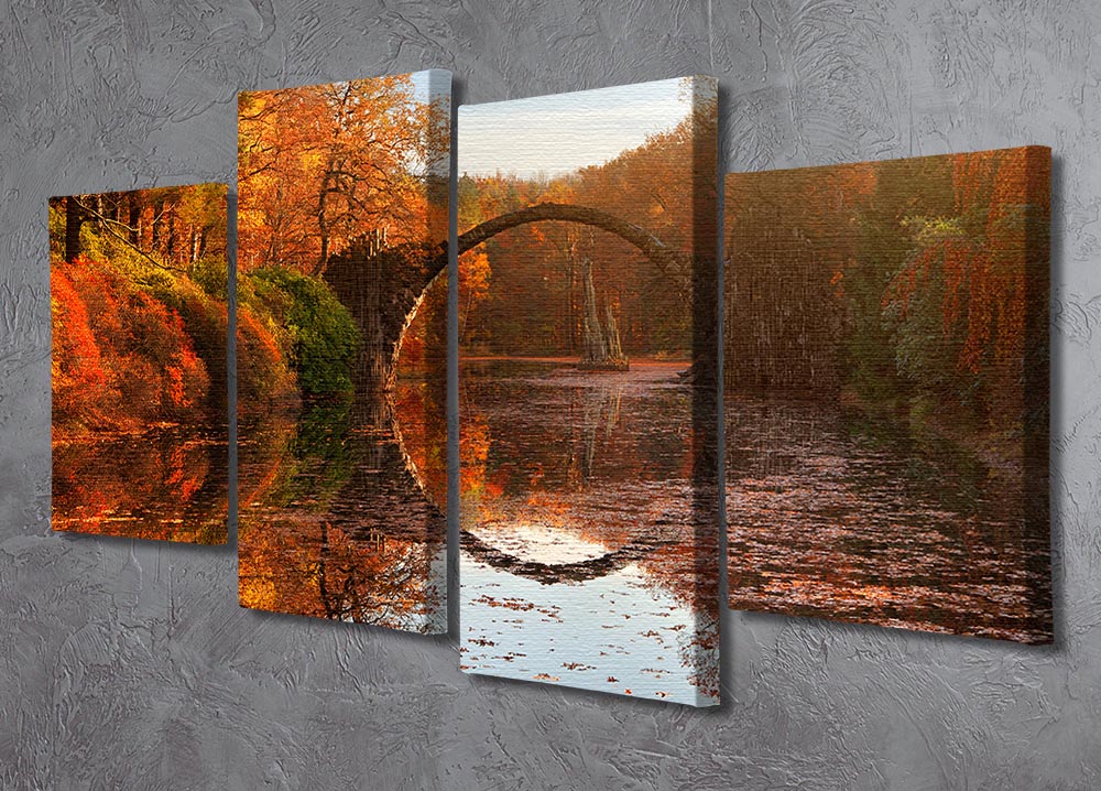 Autumn Lake 4 Split Panel Canvas artwork featuring vibrant autumn colors and serene lake scenery divided into four panels.