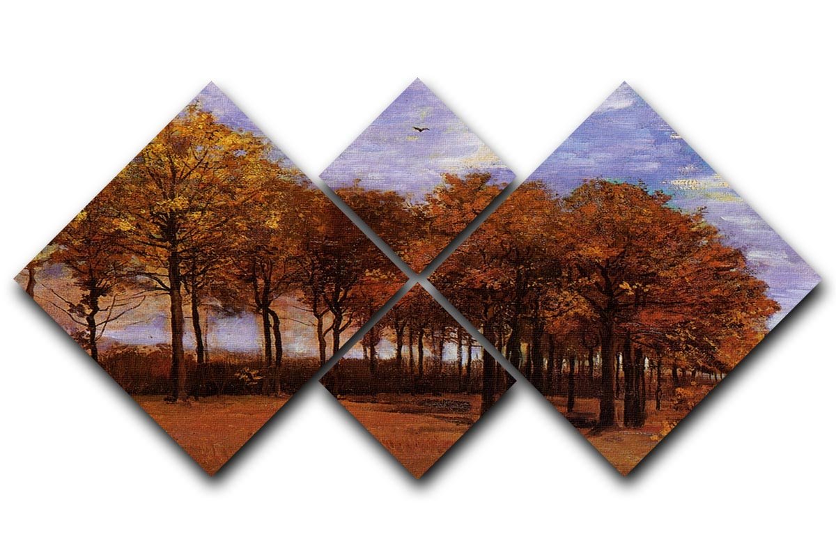 A stunning 4-square multi-panel canvas featuring Van Gogh's Autumn Landscape, showcasing vibrant autumn colors and dynamic brushwork.