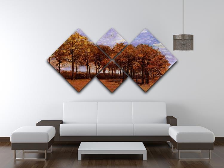 A stunning 4-square multi-panel canvas featuring Van Gogh's Autumn Landscape, showcasing vibrant autumn colors and dynamic brushwork.
