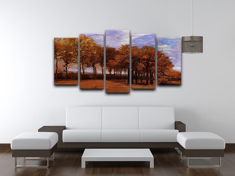 A beautiful 5-split panel canvas artwork featuring Van Gogh's Autumn Landscape, showcasing vibrant fall colors and a dynamic arrangement.