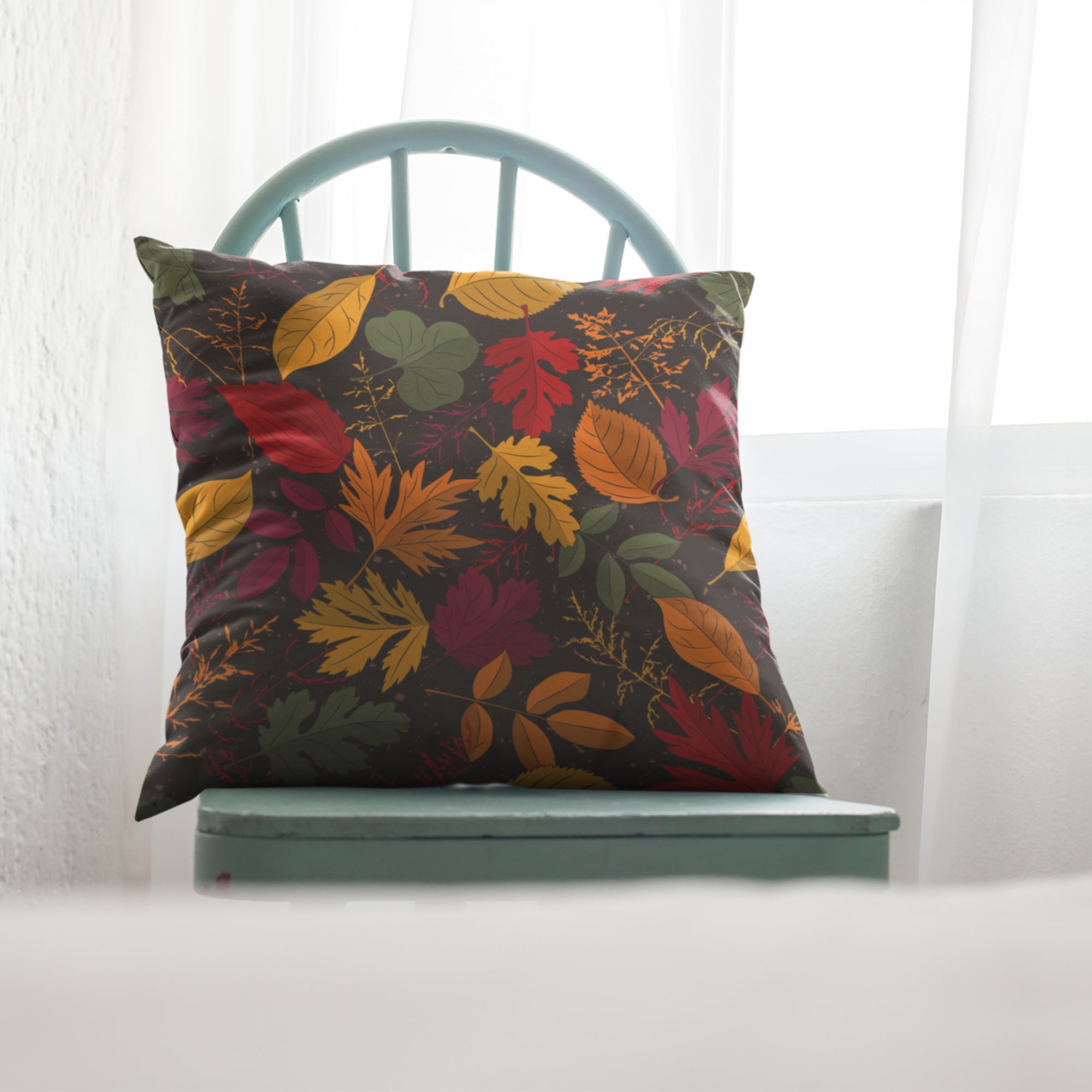 Autumn Leaves Decorative Cushion Cover featuring vibrant fall foliage design, perfect for seasonal home decor.